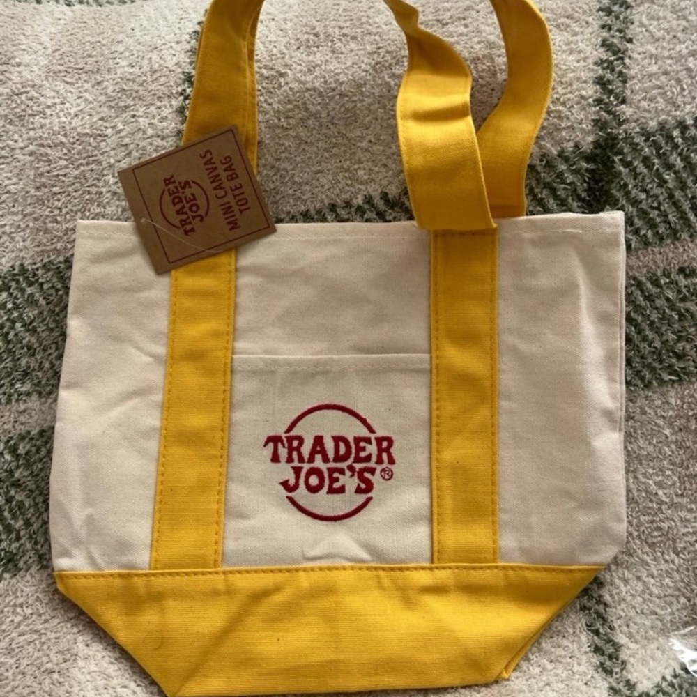 NWT Trader Joes Mini Canvas Tote Bag Yellow New 13”x 10”
